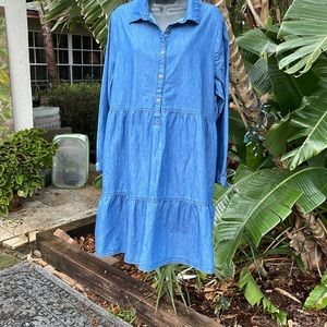 Tiered denim or chambray shirt dress